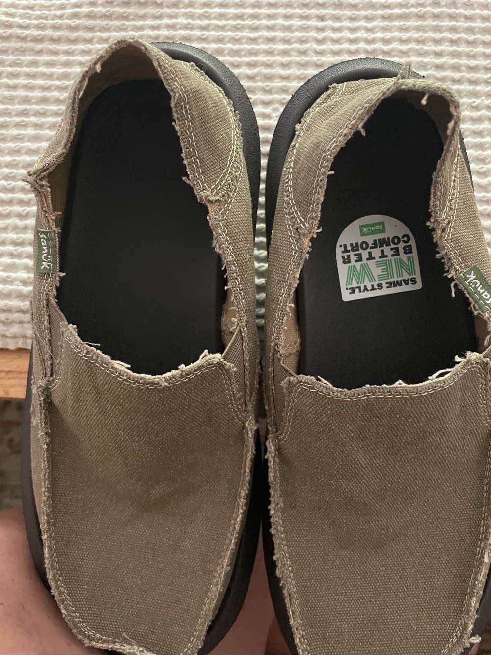 Sanuk Men's Slip-On Canvas Loafers in Olive - Picture 2 of 5